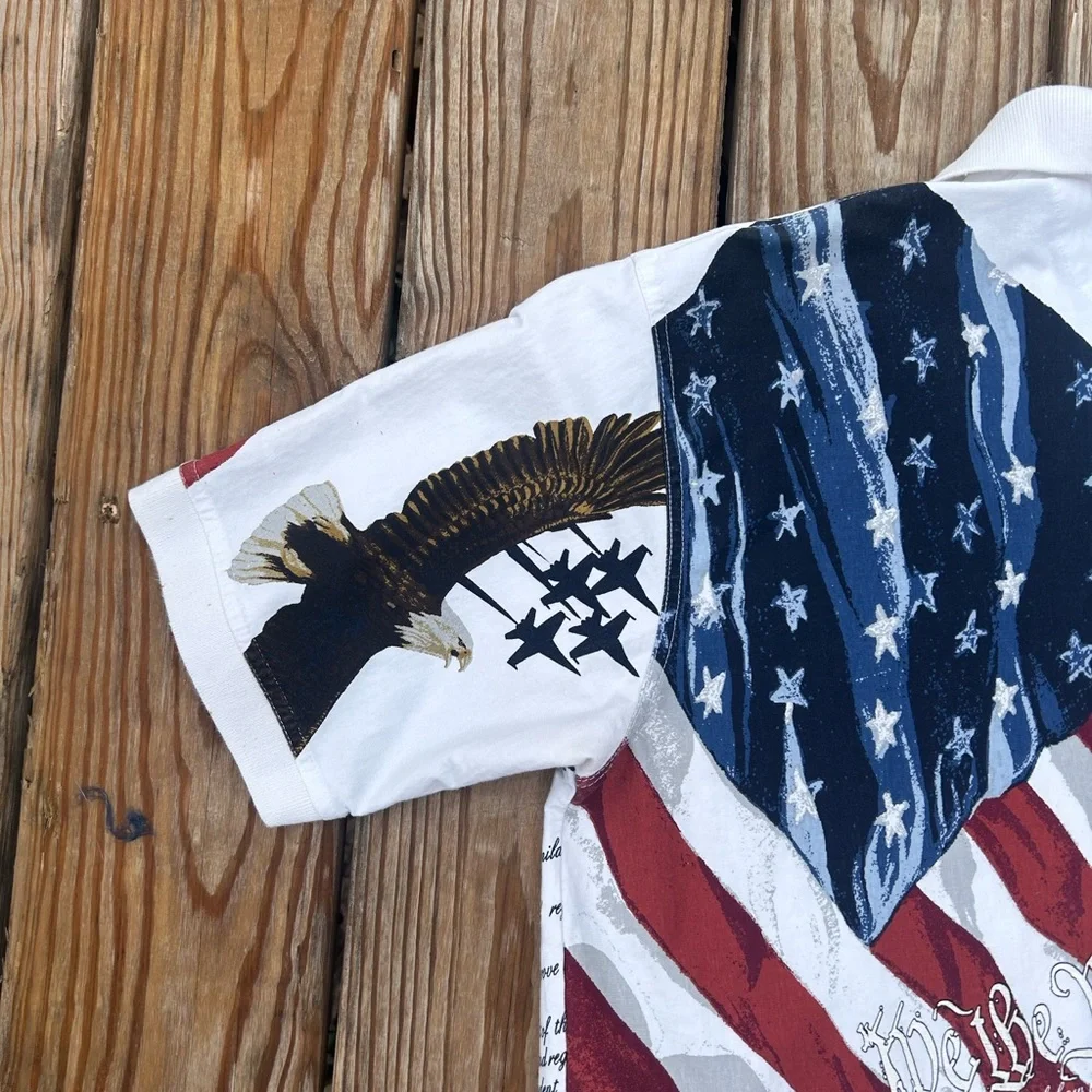 American Summer Polo Mens‎ Large All Over Print American Eagle Constitution USA - Picture 10 of 14